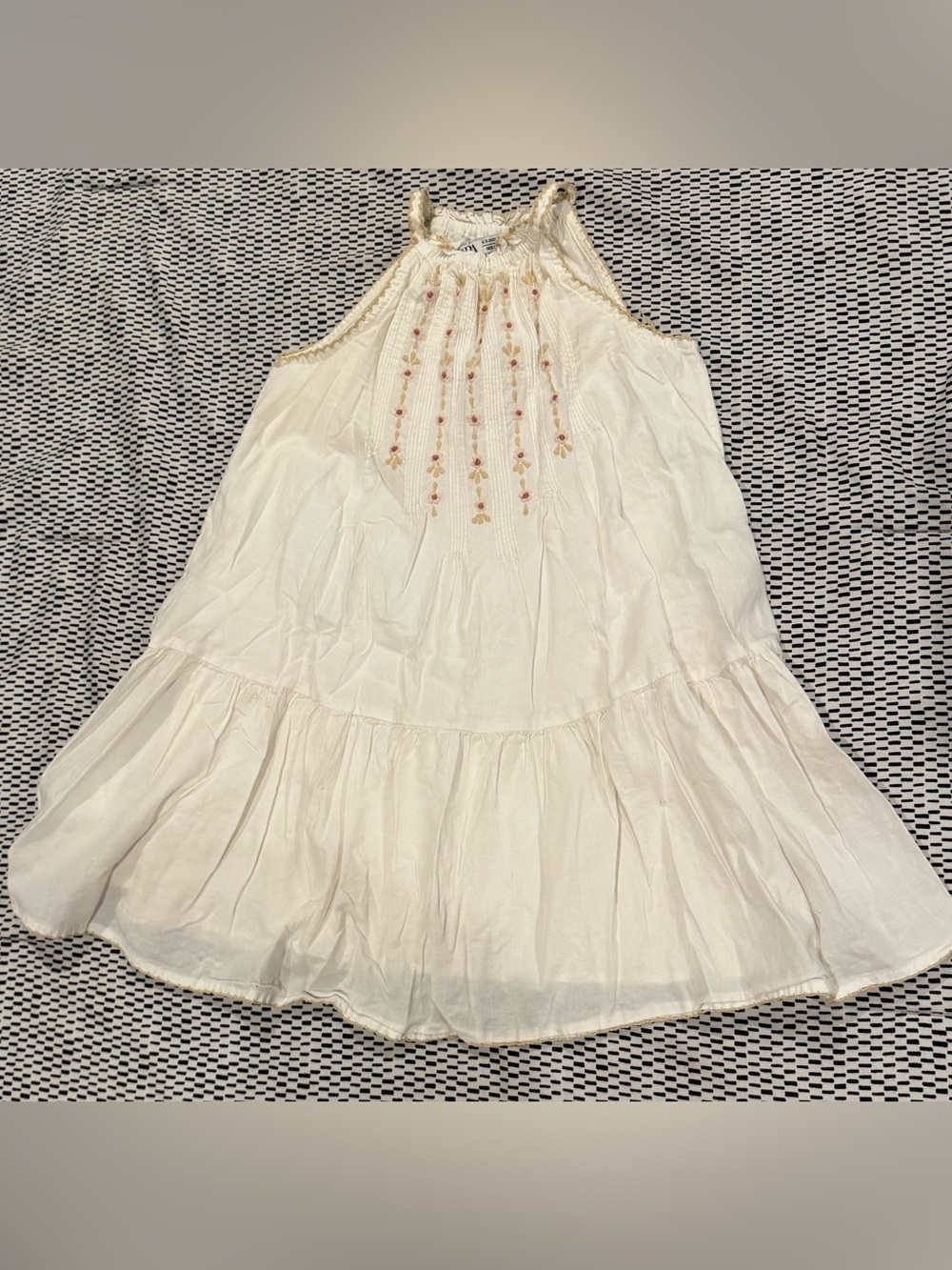 Zara Cream Embroidered Halter Girls Dress (6)